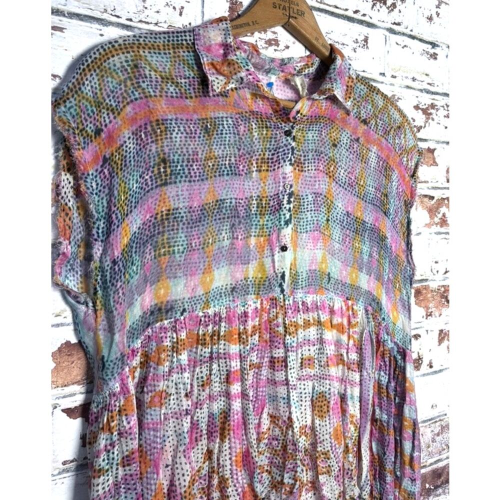 Free People FP One Zella Oversized Flowing Sheer Printed Distressed Hem Dress - Picture 6 of 13